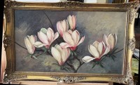 Auktion 371 / Los 4042 <br>Emilie VON TRAUTMANN (1846-1906)  "Magnolien", &Ouml;l/Leinen, gerahmt, RG 51x81 cm