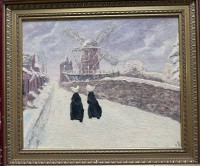 Auktion 371<br>G&uuml;nter Ritschel, Worpswede (1925-2006) 1972 "Zwei Nonnen in Winterlandschaft", &Ouml;l/Platte, gerahmt, RG 62x73 cm