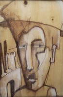 Auktion 371<br>kubistisches Portrait auf Spanholz, gerahmt/Glas, RG 43,5 x 34cm