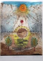 Auktion 371<br>Ren&eacute; Carcan (1925-1993, Titel &bdquo;Equilibre cosmique&ldquo;, Farbradierung, gut gerahmt/Glas, RG 70 x 54cm
