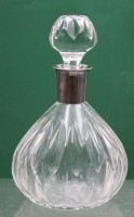 Auktion 371<br>Kristall-Karaffe, 835er Silberhals, St&ouml;psel bestossen, ca. H-25cm