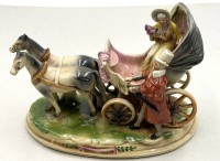 Auktion 371 / Los 8189 <br>offene Kutsche mit Pferden Gr&auml;fenthal DDR , bemalt, H-17 cm,,22x12 cm