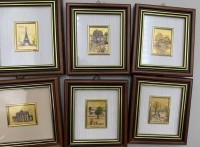 Auktion 371<br>6x kl. Landschafts-Lithografien auf 960% Goldfolie, ger/Glas,  max. 10x11 cm