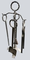 Auktion 371<br>5  tg. Kaminbesteck, Schmiedeeisen, H-73 cm