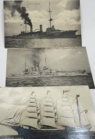 Auktion 371<br>6 Postkarten mit Schiffsmotiven um 1910, 2x mit Kaiserl. Marine-Schiffspost Stempel