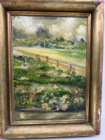 Auktion 371<br>EH 74 "Kinder auf einem Feldweg", &Ouml;l/Malfaser, gerahmt, RG 43x33 cm