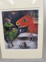 Auktion 371<br>Offsetdruck nach Marc Chagall, von fremder Hand betitelt, ger/Glas, RG 42x33 cm