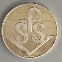 Auktion 372<br>Medaille 75 years of the Fribourg Ski and Snowboard Association. Silber -999,9-, D-3,5 cm, 19,16 gr, 1979