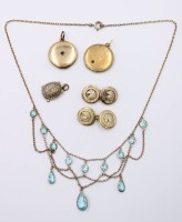 Auktion 372 / Los 1038 <br>Konvolut antiker Schmuck, Collier, 3x Medaillons und Paar Manschettenkn&ouml;pfe, Collier ca. L-43cm
