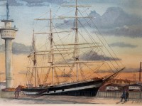 Auktion 372<br>H. Carow "Flying P Liner" in Bremerhaven, Aquarell, gerahmt/Glas. verso Widmung von 1968, RG 48x57 cm