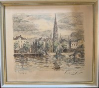 Auktion 372 / Los 5005 <br>Paul Ernst WILKE (1894-1972) , 1944 "Alt Bremerhaven" gr. Farblithografie, ger/Glas, RG 48x52 cm,