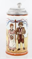 Auktion 375<br>handbemalter Bierkrug mit Zinndeckel, Wechsler Tiroler Brand, ca. H-22,5cm