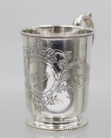 Auktion 372 / Los 11011 <br>wohl Taufbecher, versilbert, Hamburg, Namensgravur "Heike", &auml;lter, ca. H-9,5cm
