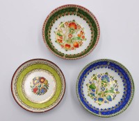 Auktion 375<br>3x Emaille-Sch&auml;lchen, Steinb&ouml;ck, Austria, 1x besch&auml;digt, ca. H-2cm D-7,5cm