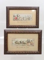 Auktion 372<br>antike Seidenbilder (Stevengraphs) des K&uuml;nstlers Thomas Stevens, betitelt "Die gute alte Zeit" und "Auf Leben und Tod", je gerahmt/Glas, RG 17 x 25,5cm