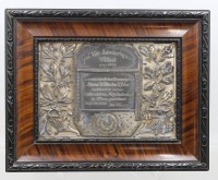 Auktion 372<br>Ehrentafel , Gesangverein "Biederkranz" Vilbel f&uuml;r Wilhelm Kl&ouml;&szlig;, 1929, versilbertes Metall, gerahmt, RG 25 x 32cm