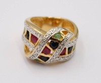 Auktion 372<br>925er Silber-Ring vergoldet, div. Farbsteinbesatz, 8,8gr., RG 53