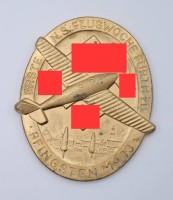 Auktion 372<br>Erinnerungsplakette zur Ersten N.S. Flugwoche F&uuml;rth zu Pfingsten 1933, aus der Zeit?