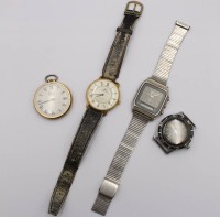 Auktion 372<br>4x div. Vintage-Armbanduhren, Ruhla (steht), Farckuhr Corsar (steht), Citizen Quarz (nicht gepr.) und Meister Anker  Quarz (nicht gepr.), Tragespuren, ca. D-3,5 bis 3,8cm