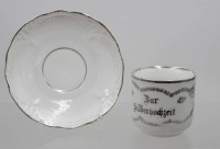 Auktion 372<br>gr. Tasse, Zur Silberhochzeit, leicht berieben, ca. H-7,5cm