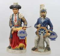 Auktion 372<br>2x fig&uuml;rliche Flaschen, ​Millefiori Cucchi Majest&auml;t VSOP Weinbrand , je gef&uuml;llt, &auml;lter, ca. H-29,5cm