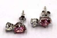 Auktion 372<br>Paar Ohrstecker, Sterling, rosa u. klare Steine, zus. ca. 2,6gr., L-ca. 1,4cm