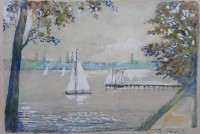 Auktion 372 / Los 4021 <br>unleserl.signiertes Aquarell, Alsteransicht, ger./Glas, RG 31 x 43cm