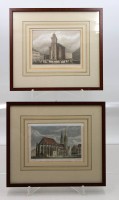Auktion 372<br>2x dekor. Ansichtengrafiken mit Kirchenmotiven, N&uuml;rnberg und Frankfurt, je ger./Glas, RG 27x 31cm