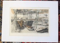 Auktion 372 / Los 5026 <br>Fred M&Ouml;LLER (XX), Werft A.G. Weser, Farbradierung, ungerahmt in Passepartout, ca. 43 x 59cm, MG 30 x 42cm