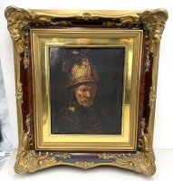 Auktion 372<br>Porzellan-Bild "Rosenthal" Der Mann mit dem Goldhelm, gerahmt, RG 51  cm, B-46 cm, Porzellanbild 32x27 cm