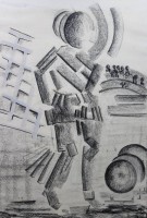 Auktion 372<br>Kohlezeichnung im kubistischen Stil, unsigniert, ungerahmt auf Pappe geklebt, ca. 70 x 50cm