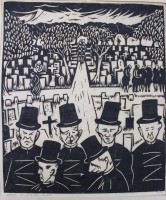 Auktion 372 / Los 5033 <br>Holzschnitt, monogrammiert FM (Frans Masereel ?), mit Bleistift  betitelt "le controle final" undNr. 29/300, ungerahmt in Passepartout,  60,5 x 49cm, Leichte L&auml;suren und Altersspuren