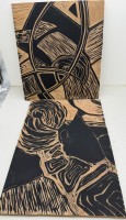 Auktion 372 / Los 5038 <br>Anne-Gret Winkler (1944 - 2018), 2x Holzschnitt-Druckplatten? gr&ouml;ssere 52x36 cm aus Nachlass