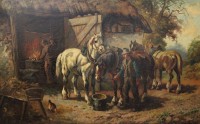 Auktion 372 / Los 4046 <br>C. Verschurr (Cornelius Wouter BOUTER (1888-1966)), Beim Schmied, &Ouml;l/Leinwand, gerahmt, RG 74 x 116cm, Sperrgut,.
