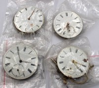 Auktion 372<br>4x div. Taschenuhr-Werke, &auml;lter, 3x laufen an, 1x defekt, Altersspuren, ca. D-4,3cm