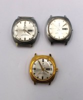 Auktion 372<br>3x Vintage-Herrenuhren von Claro, Automatikwerke laufen, 2x fehlen die Kronen, 1x Krone lose, ohne B&auml;nder, ca. D-3cm