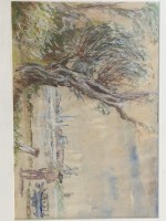 Auktion 372 / Los 4051 <br>anonym,  Flusslandschaft, ger/Glas, RG 31x41 cm