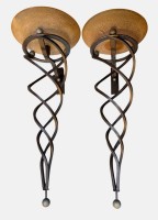 Auktion 372<br>Paar  hohe TERZANI Wandleuchte ANTINEA, Schmiedeeisen und Glasschirm, H-73 cm