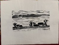 Auktion 372<br>unleserl. sign. Holzschnitt, 1966 "Winter im Norddeichland" betitelt, Nr. 34/50, BG 24x31 cm, ein Fleck oben