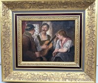 Auktion 373<br>Beure "Gasthaus Szene"  &Ouml;l/Holz, gut gerahmt, RG 33x39 cm