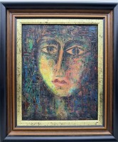 Auktion 373 / Los 4008 <br>unsign. modernes Frauenportrait, Mischtechnik auf Hartfaser, gerahmt, RG 42x46 cm