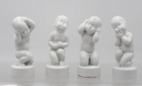 Auktion 373<br>4x sogen. Schmerzkinder, Bing &amp; Gr&ouml;ndahl, Wei&szlig;porzellan, ca. H-11cm