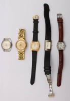 Auktion 373 / Los 2018 <br>5x div. Armbanduhren, 2x Quarz-Damenhren (Nicht gepr.), Luch(werk l&auml;uft), BWC (Werk steht) und Larex (werk steht)