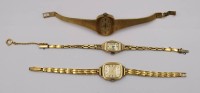 Auktion 373 / Los 2024 <br>3x div. Vintage-Damen-Armbanduhren, Hein, ZenTra und Art-D&eacute;co Glash&uuml;tte,  je Handaufzug, Glash&uuml;tte steht, ca. 1,5 bis 2,8cm