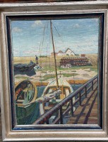 Auktion 373 / Los 4014 <br>Arnold BALW&Eacute; (1898-1983) "Boote am Ufer" &Ouml;l/Leinen, gerahmt, RG 63x53 cm