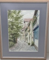 Auktion 373 / Los 4030 <br>Ad.  Glas, 1994 "Gasse im Ostharz" verso betiteltes Aquarell, ger/Glas, RG 47x37 cm,