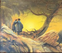 Auktion 373<br>unleserl. signiert "Zwei Wanderer", &Ouml;l/Leinen 50x60 cm