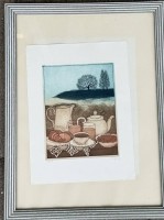 Auktion 373<br>unleserl. sign. Farbradierung, Nr. 35/100, ger/Glas, RG 41x31 cm