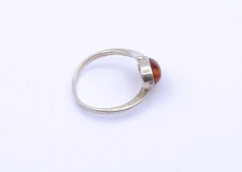 R-001 grosser Bernstein-Ring Silber-925 kognac schlicht modern