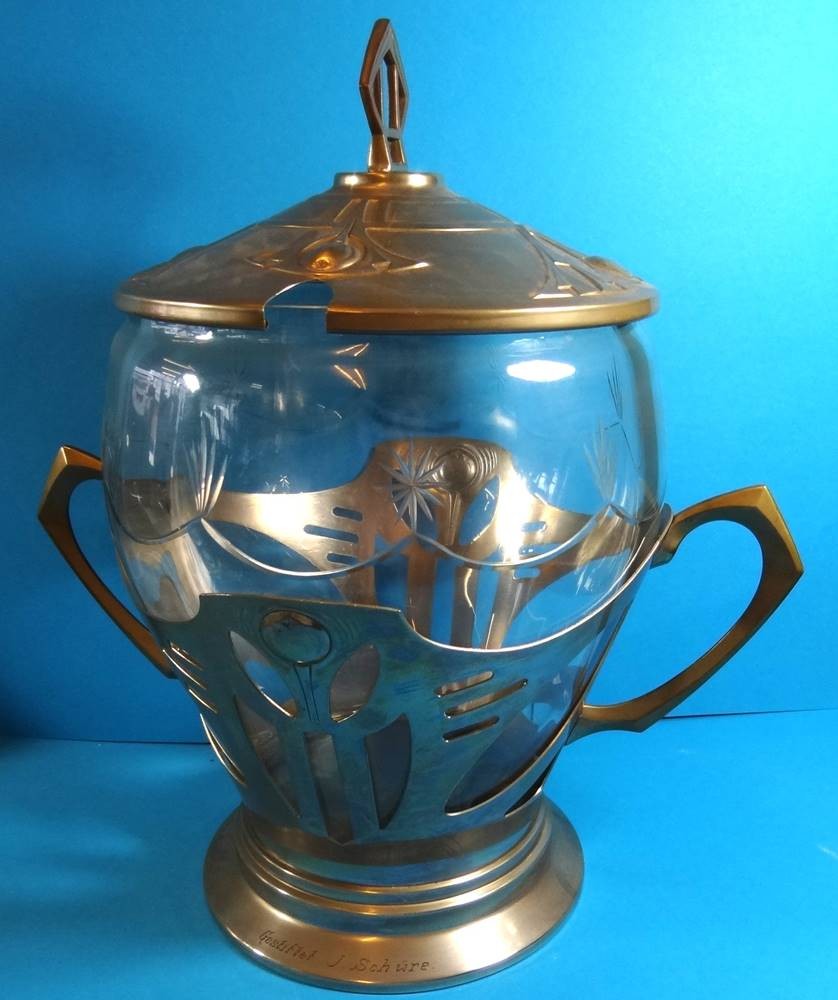 344.Versteigerung-Nachverkauf | grosse Jugendstil-Bowle mit Glaseinsatz ...